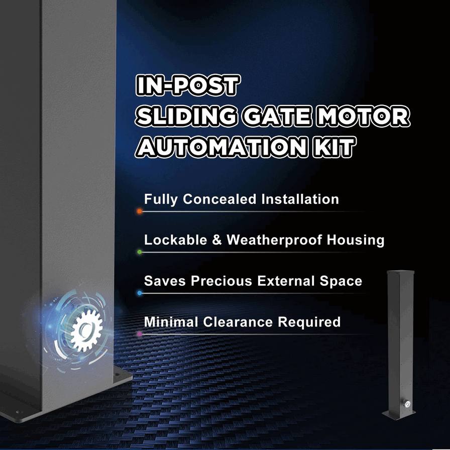 Modern Minimalist Sliding Gate Automation System: Heavy-Duty In-Post Gate Motor with Gear Rack and Rail Kit
