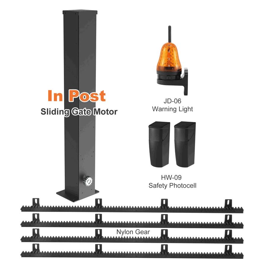 Modern Minimalist Sliding Gate Automation System: Heavy-Duty In-Post Gate Motor with Gear Rack and Rail Kit
