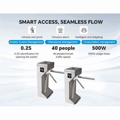 Advanced Tripod Turnstile with QR Code Scanner, Facial Recognition & Anti-Collision Sensor for Secure Pedestrian Access Control