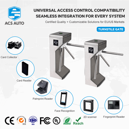 Advanced Tripod Turnstile with QR Code Scanner, Facial Recognition & Anti-Collision Sensor for Secure Pedestrian Access Control